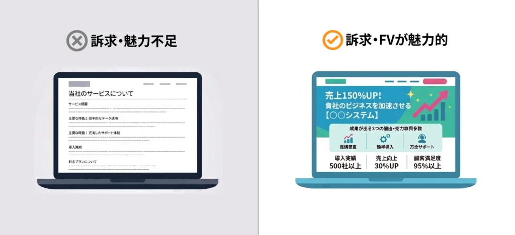 Webサイトの訴求・FVの魅力を比較した図
